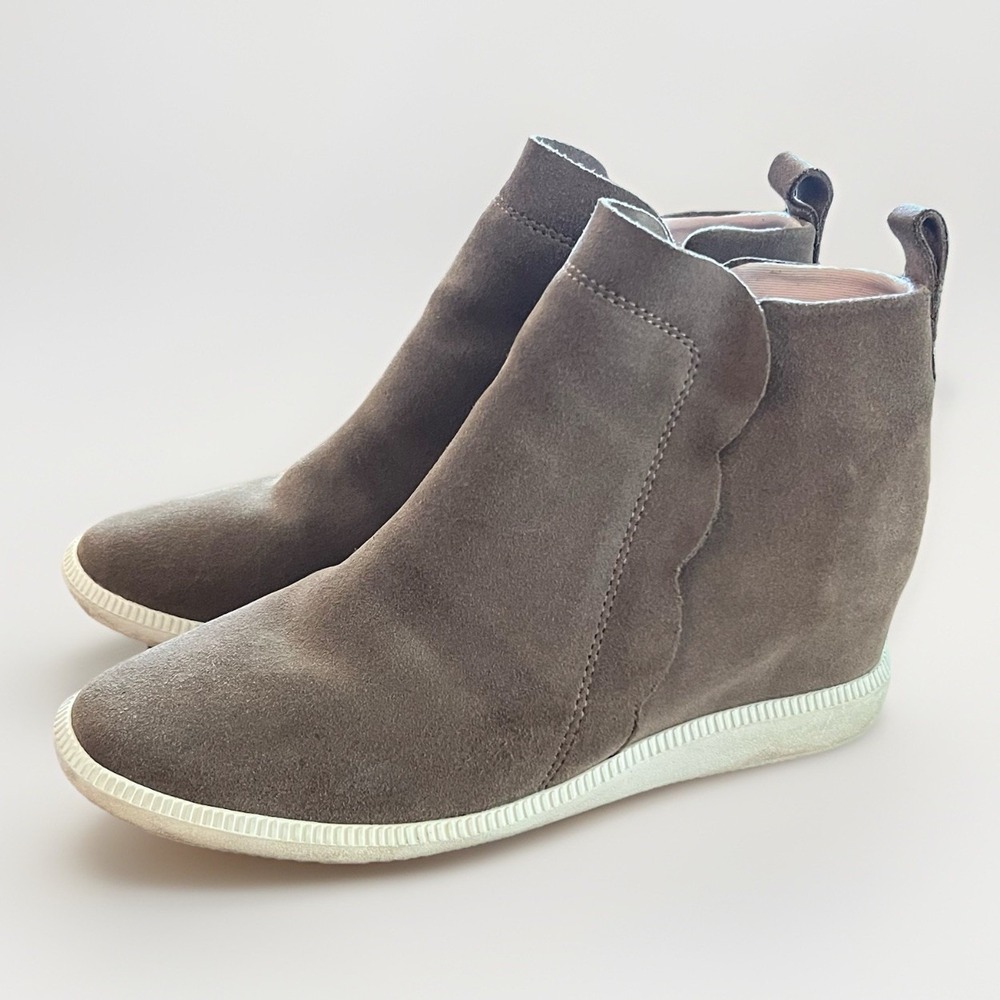 KATE SPADE Wilkes Suede Wedge Zip Up Sneaker Ankle Booties 11B Taupe